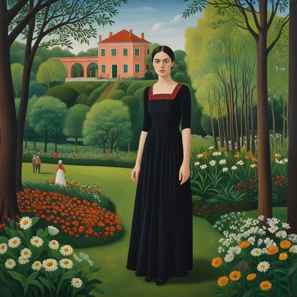Woman in a Vibrant Garden Scene