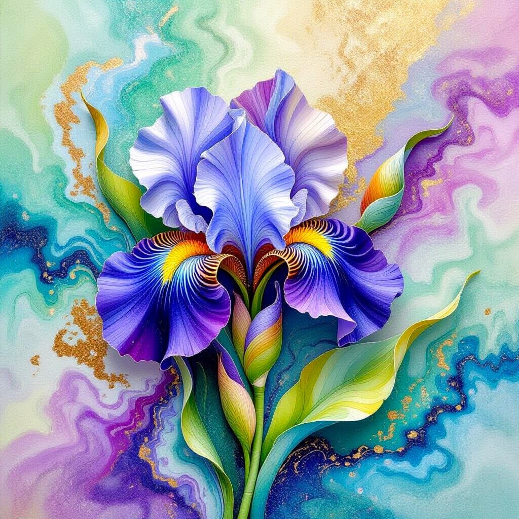 Surreal Floral Painting with Liquid Pigment Ripples