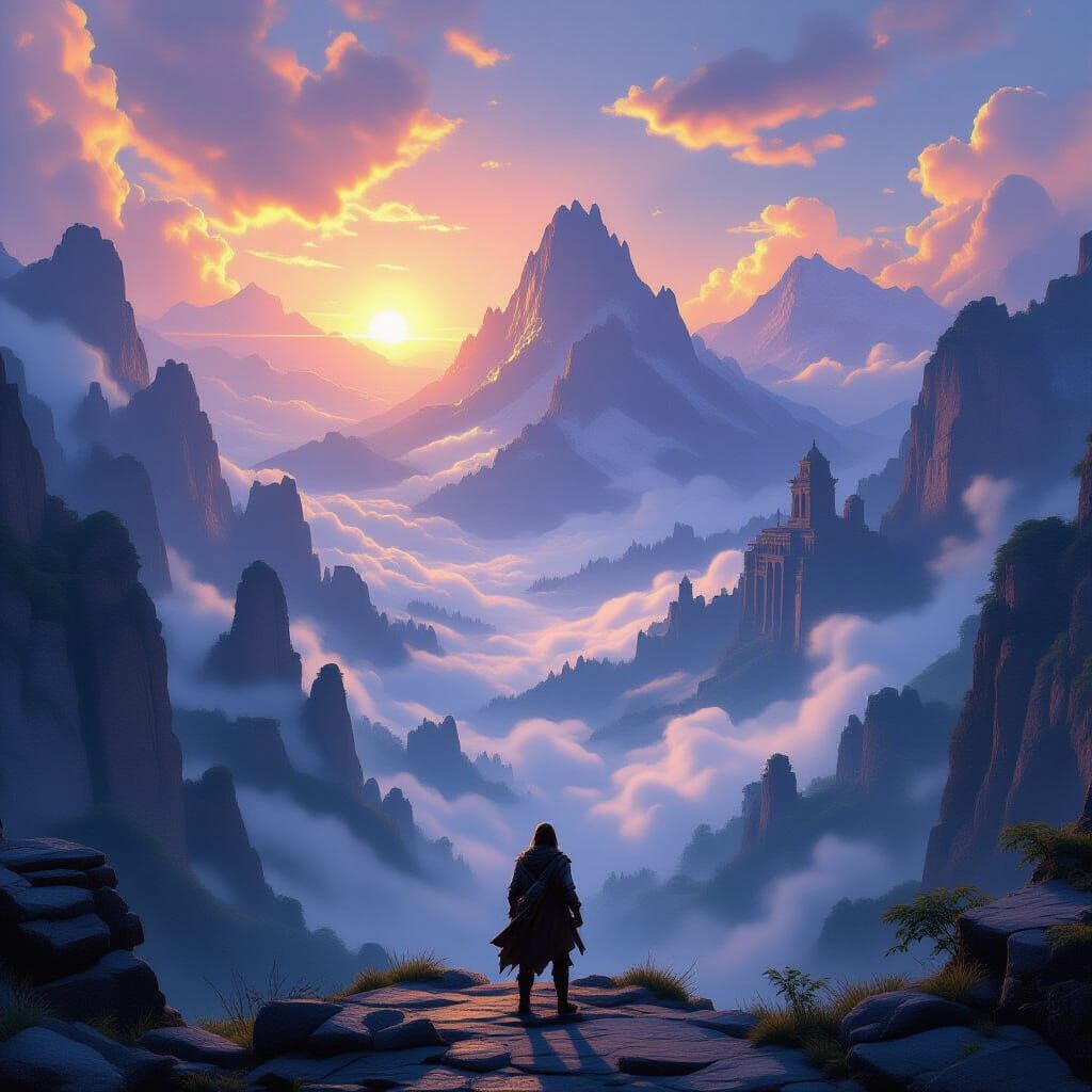 Adventurer Gazes at Double Sunrise Valley