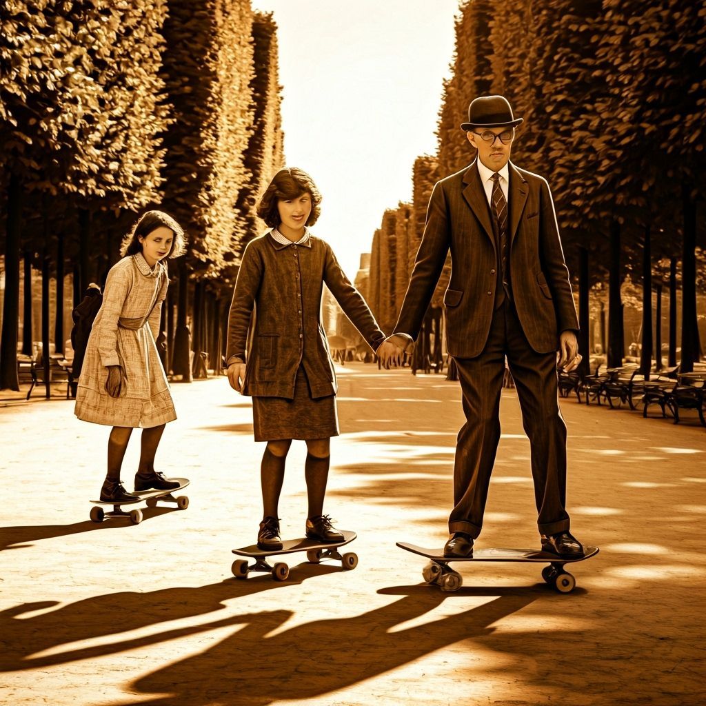 James Joyce Family Skateboarding in Paris Sepia Postcard