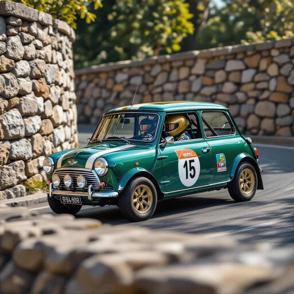 1962 Mini Cooper Rally Car Leaps Course in Dynamic Motion