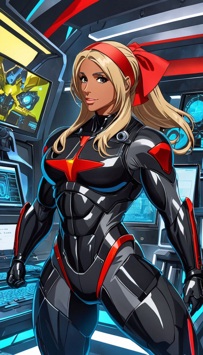Sleek Female Warrior in Futuristic Armor, Anime-Inspired