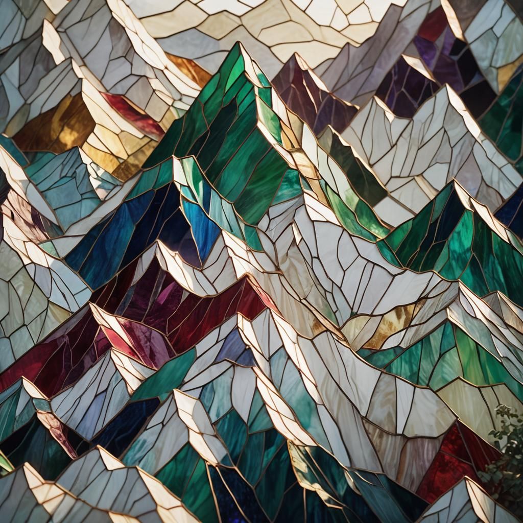 Stained Glass Mountains in Sunlight: A Cinematic Still