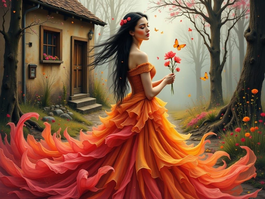 Whimsical Cottage Dreamscape in Vibrant Watercolor Style