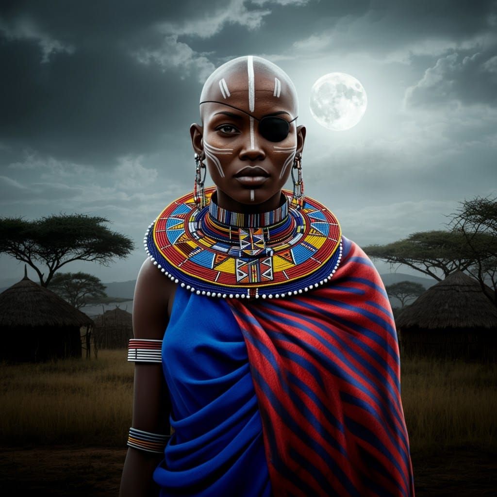 Maasai Woman as Moon Goddess in Art Nouveau Style