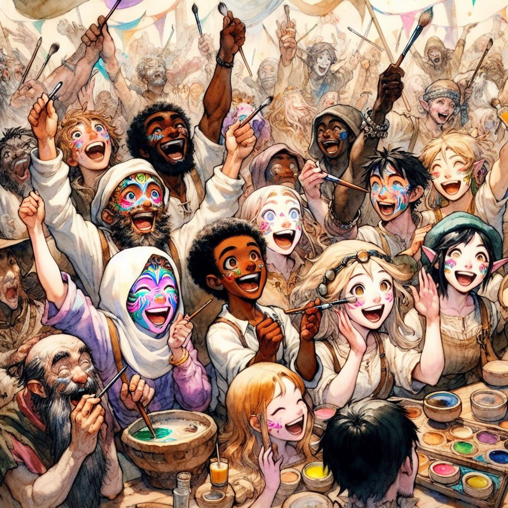 Vibrant Young Villagers Prepare for Fantasy Festival