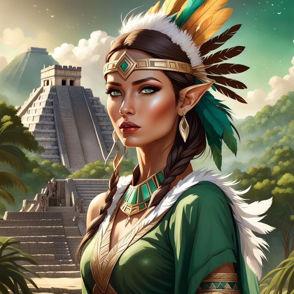 Elf Girl in Aztec Dress at Chichen Itza