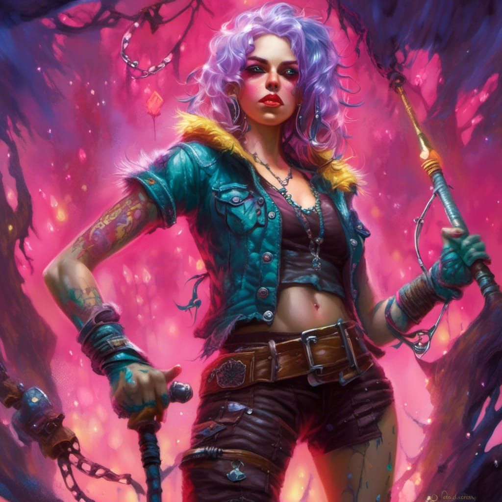 Punk Barbarian in Crystal Cavern: Alcohol Ink Fantasy