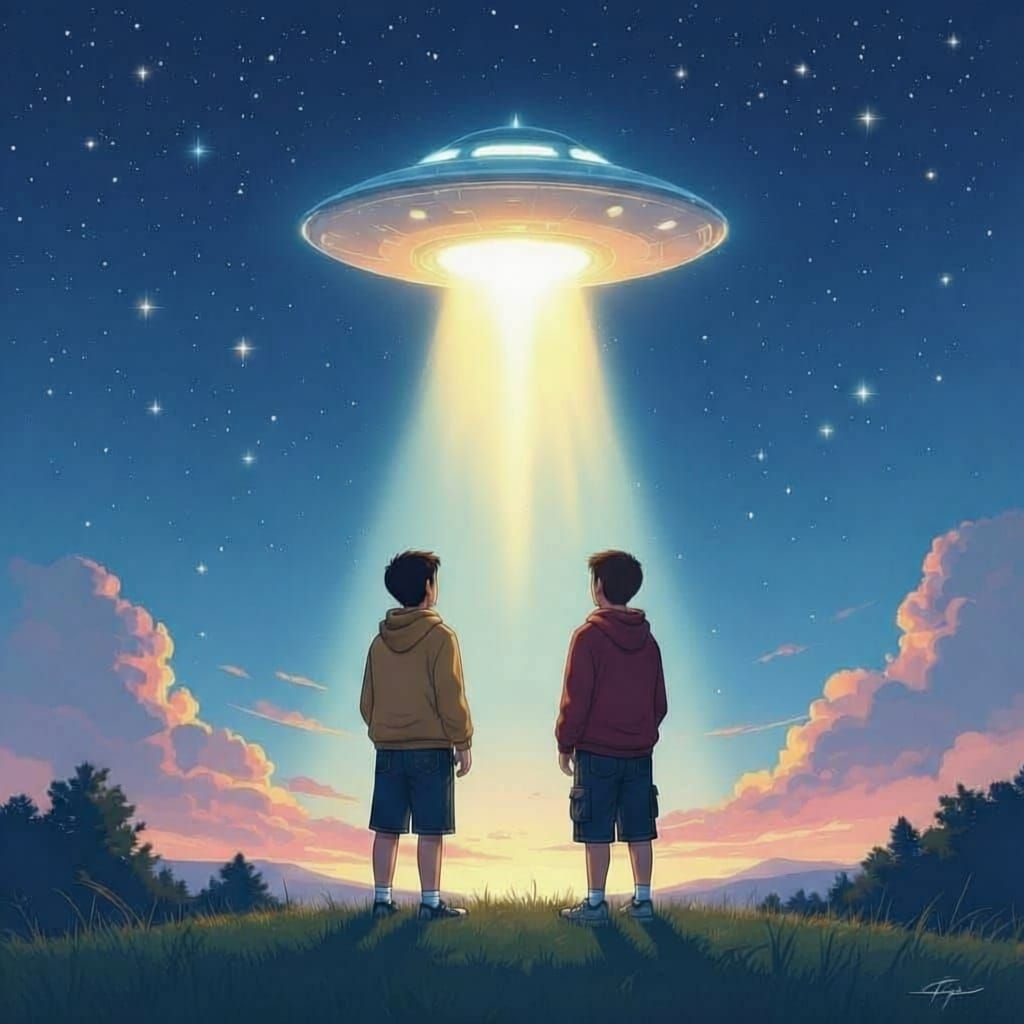 Teens Watch Spaceship Abduction on Starry Night Hill