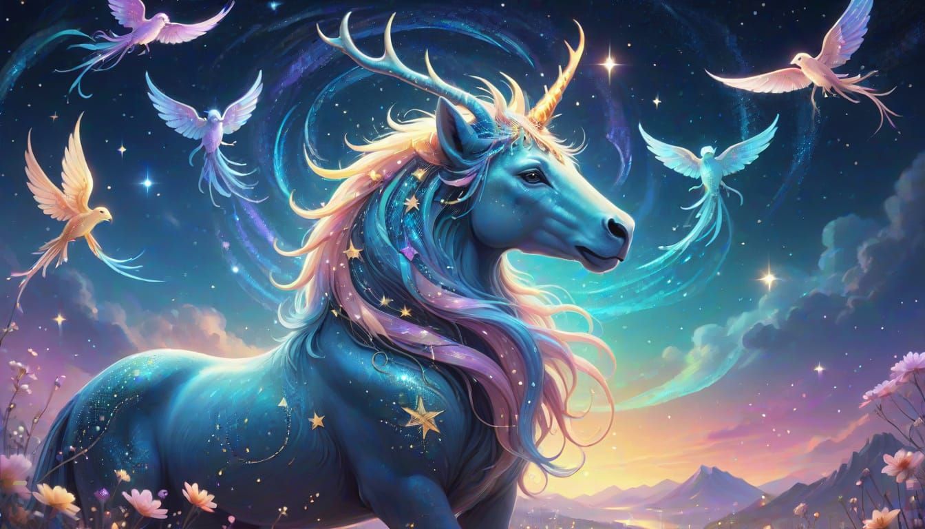 Magical Creatures Gather Under Stars in Vibrant Digital Art