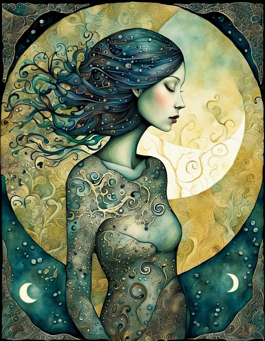 Abstract Woman Portrait in Mixed Media Style