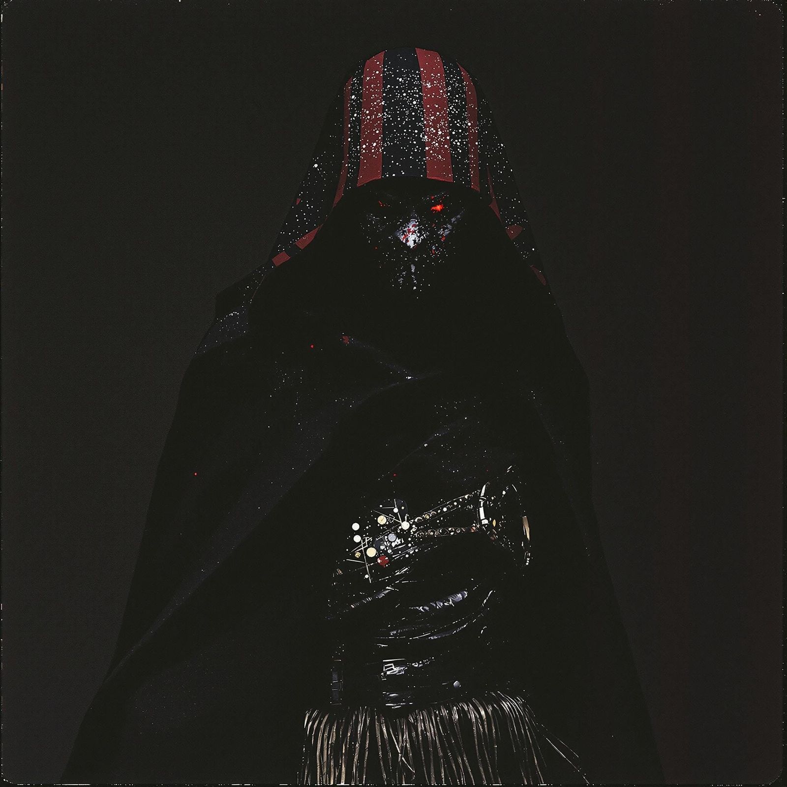 VHS-Style Samurai Figure in Quantum Dots Ceremonial Headdres...