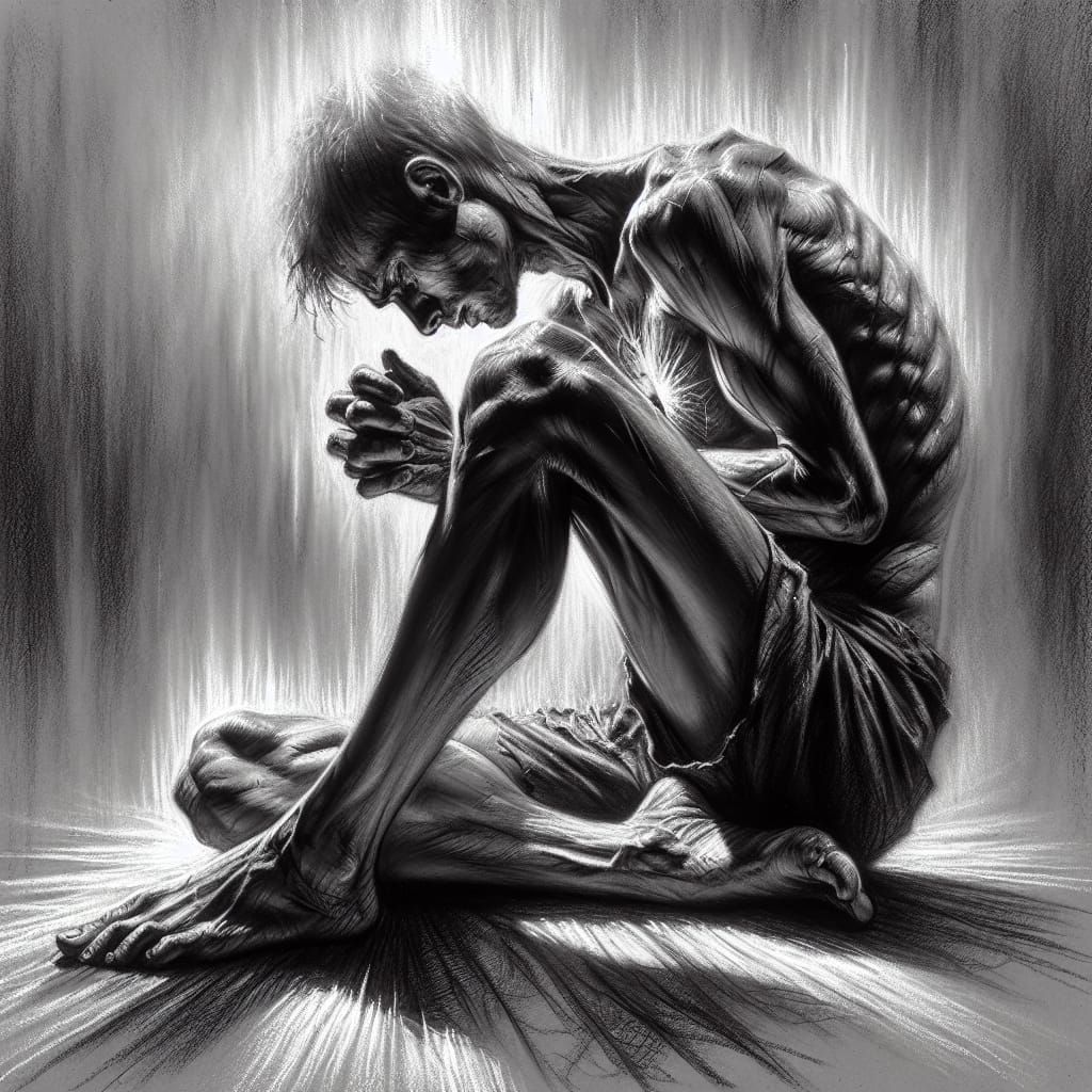 A Broken Soul in Agony, Charcoal Drawing