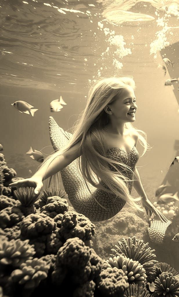 Mermaid and Diver in Coral Reef: Underwater Photography