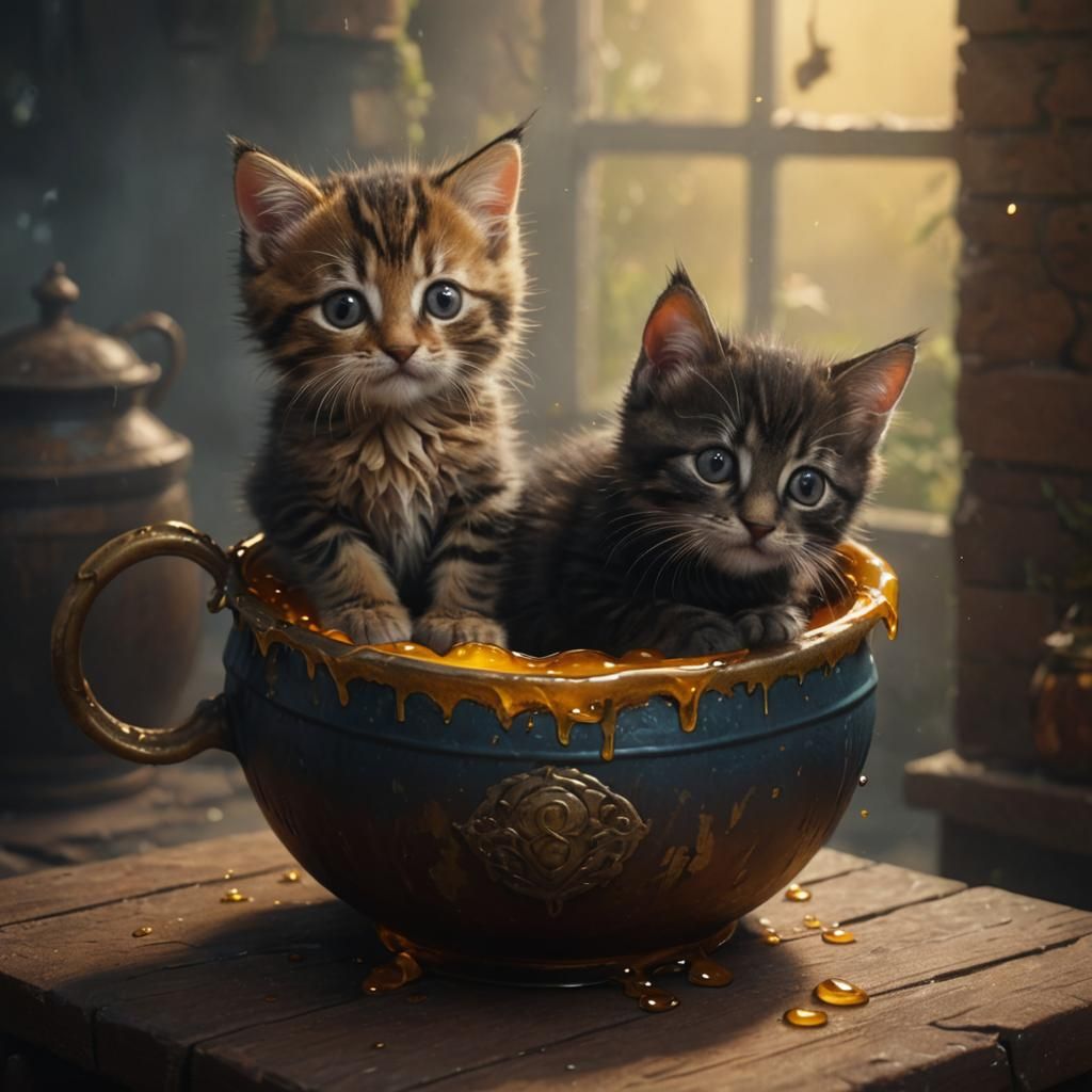 Kitten in Honeypot: Detailed Matte Painting