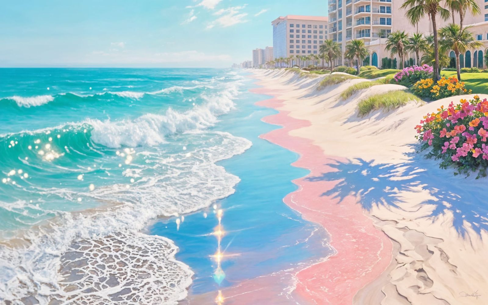 Realistic Painting of Myrtle Beach with Glittering Waves