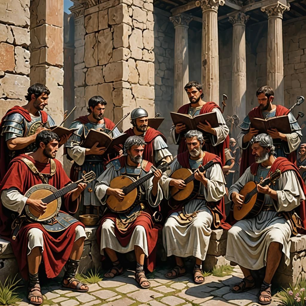 Ancient Roman Bards in Classical Art Style