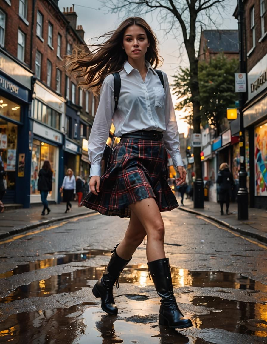 Brunette in Leather Boots Walking Past Brixton Street Art