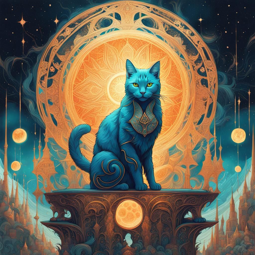 Celestial Cat God with Luminous Aura
