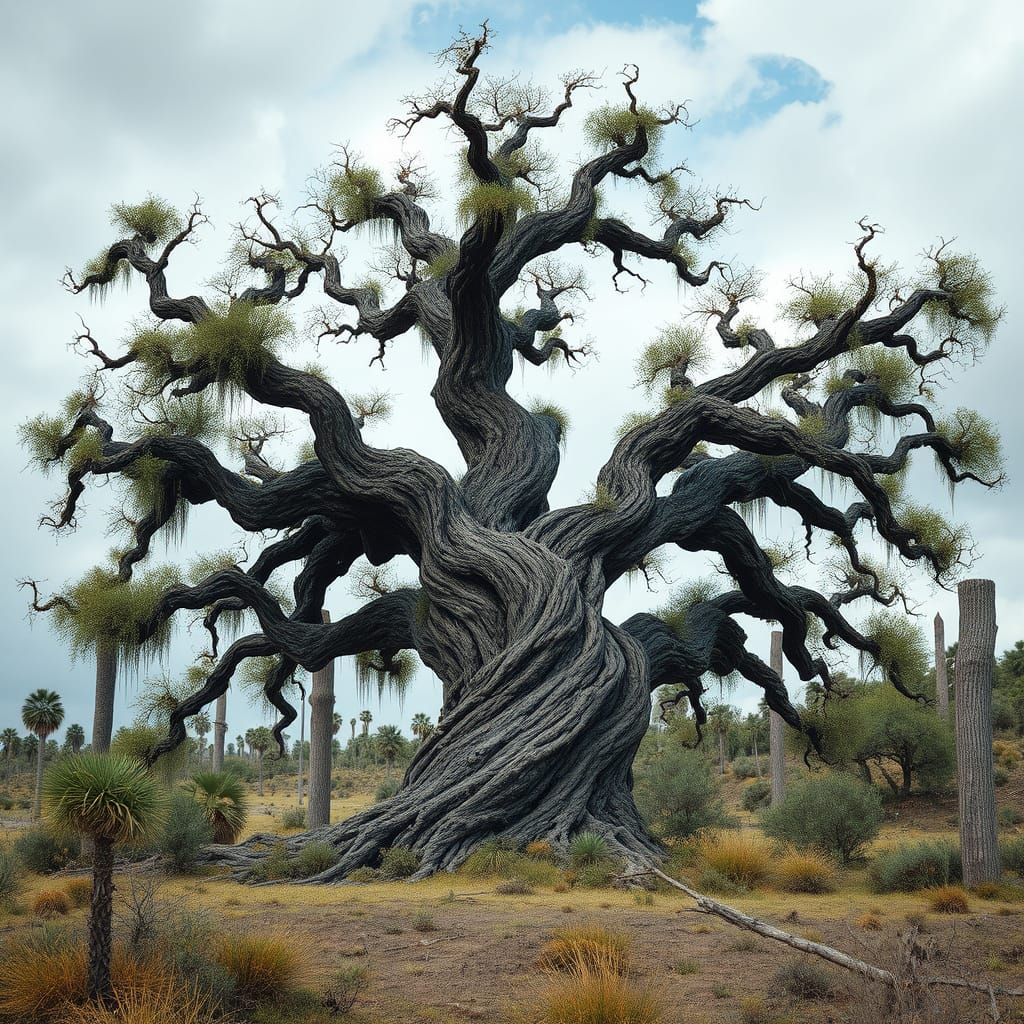 Twisted Survivor Tree in Post-Apocalyptic Landscape