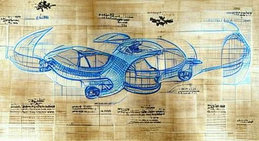 Flying Car Technical Blueprint Illustration
