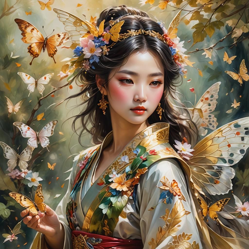 Korean Fairy Goddess in Oil Painting Style