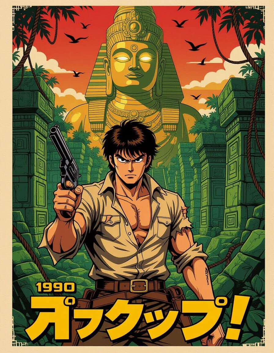 Manga Adventurer in Jungle Temple Poster Art