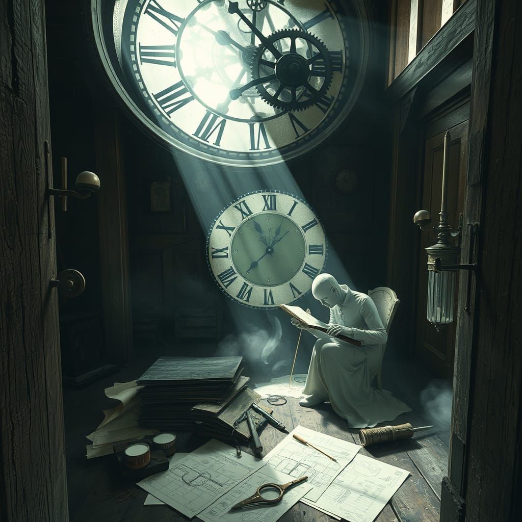 Clock Tower Gears Unwinding Time, in Spectral Style