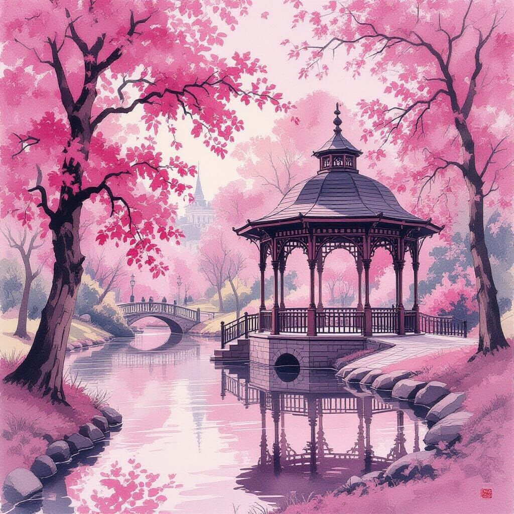 Monochromatic Pink Park Gazebo Masterpiece