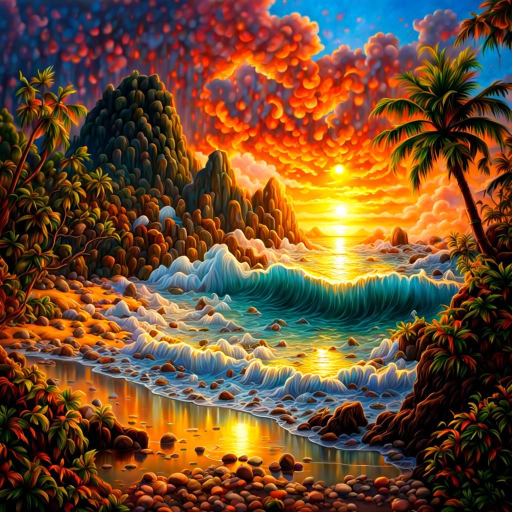Hyperdetailed Beach Scene in Oil on Canvas