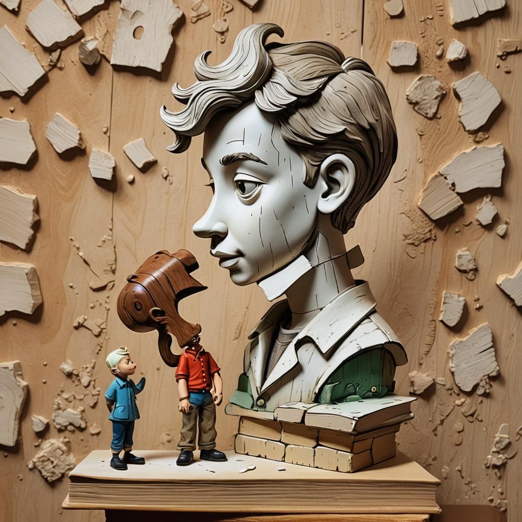 Hyperrealistic Wood Sculpture of Childhood Toys