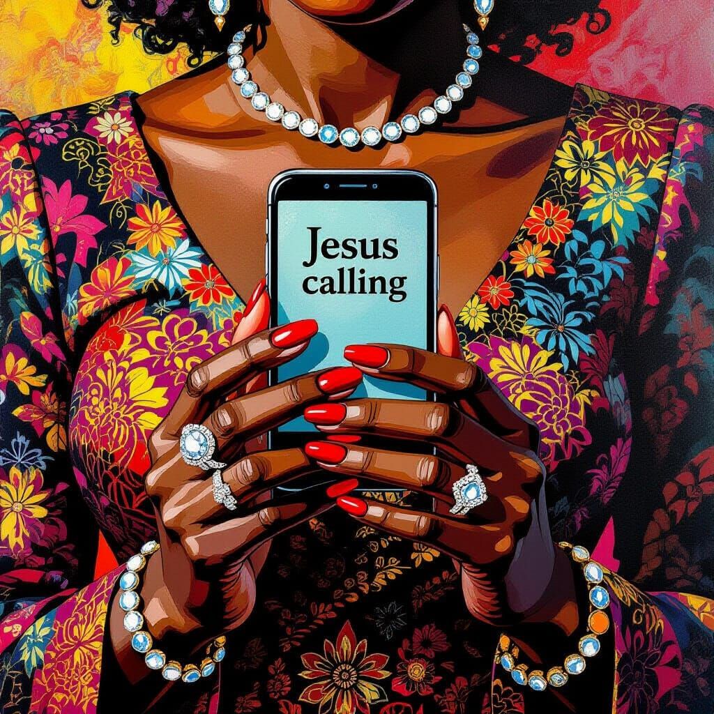 Woman's Hands Holding Phone with "Jesus Calling" Message