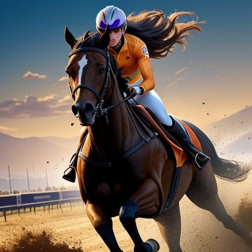 Woman Horse Racer in Dynamic Speed Lines Art Style