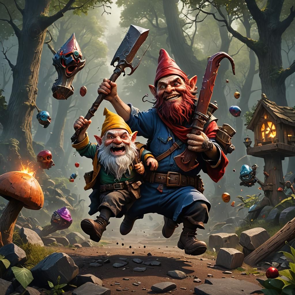 Gnome Attacking Thief: A Detailed Matte Painting