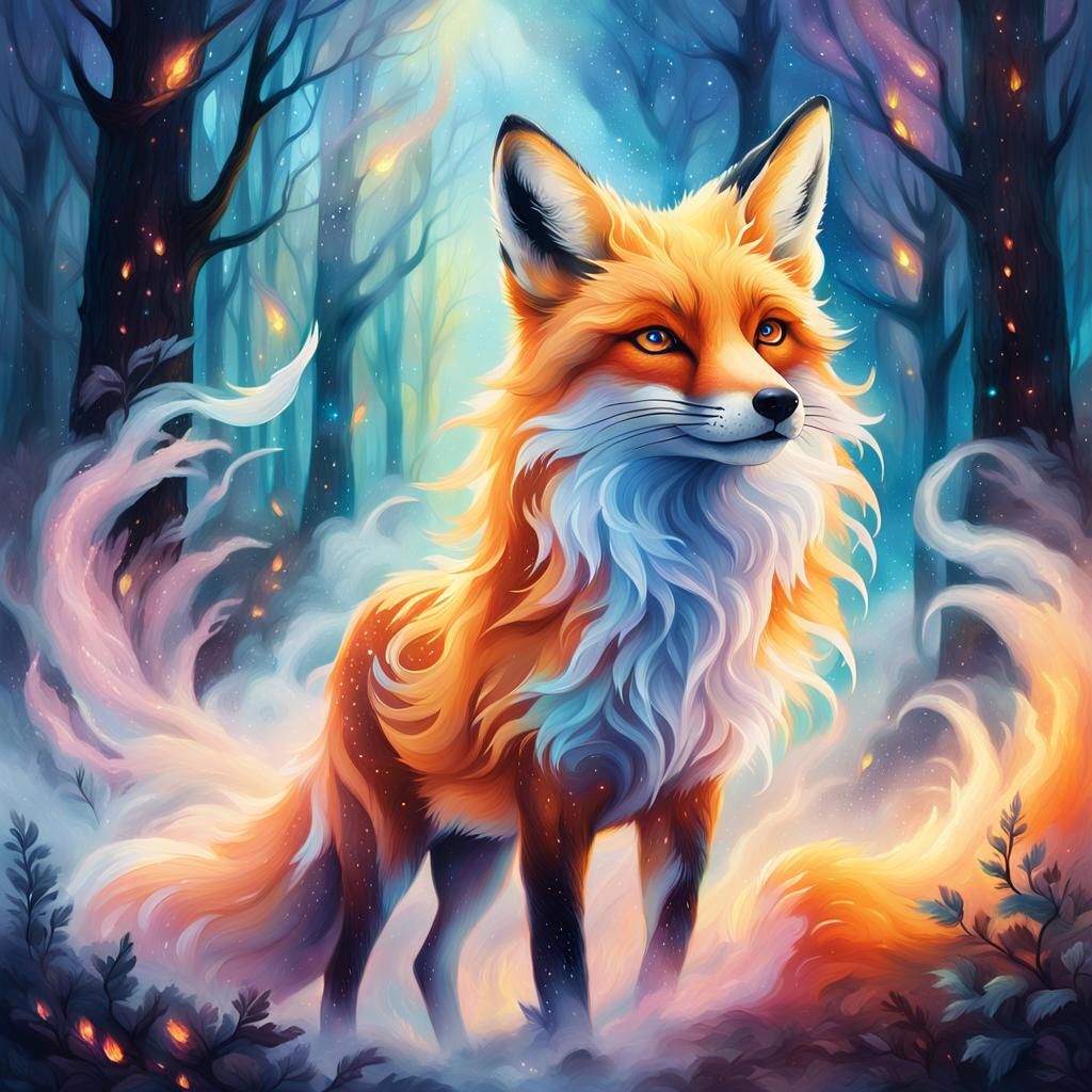 Mystical Fox Made of Swirling Mist in Oil Painting