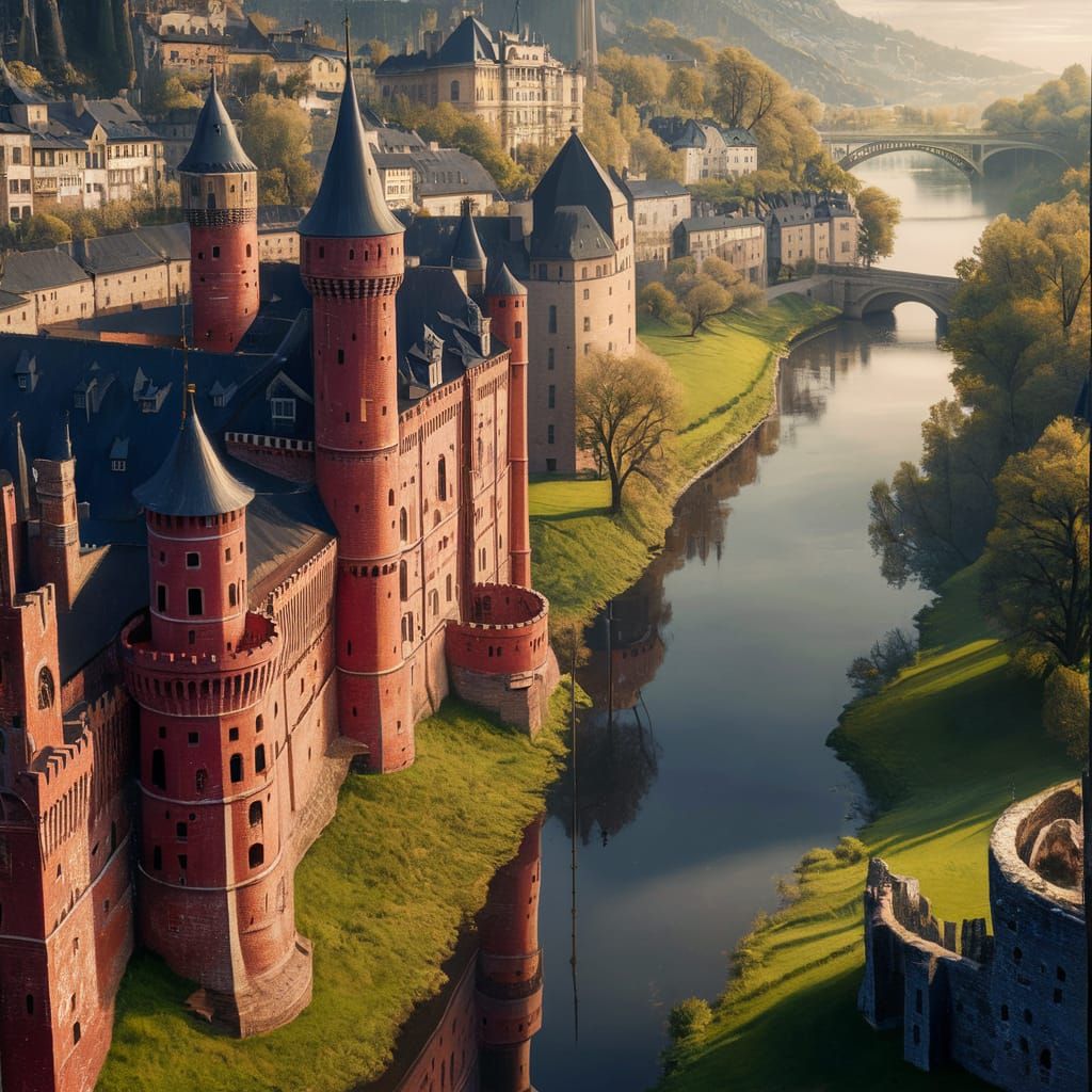 Grand Ancient Castle in Dark Fantasy Painting