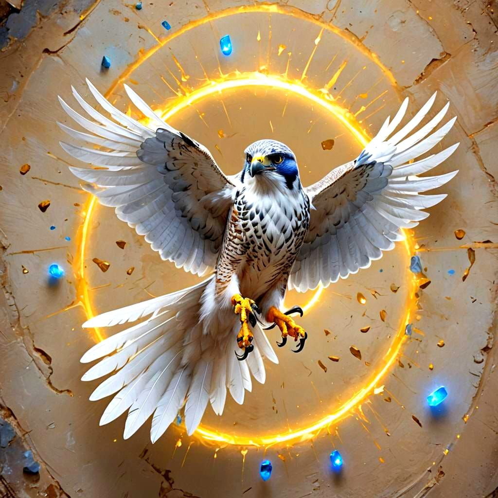 White Falcon with Yellow Gemstone and Halo