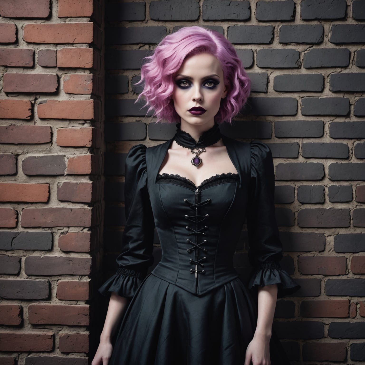 Gothic Woman Leaning, Tim Burton Cartoon Style