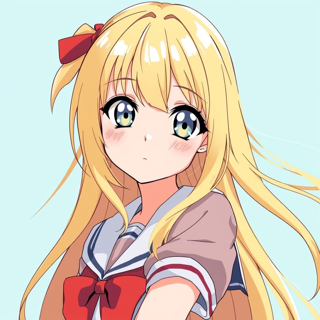 Blonde Anime Schoolgirl with Shiny Eyes