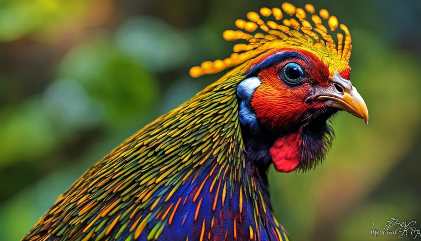 Dichroic Golden Pheasant in Garden, Hyperrealistic Render