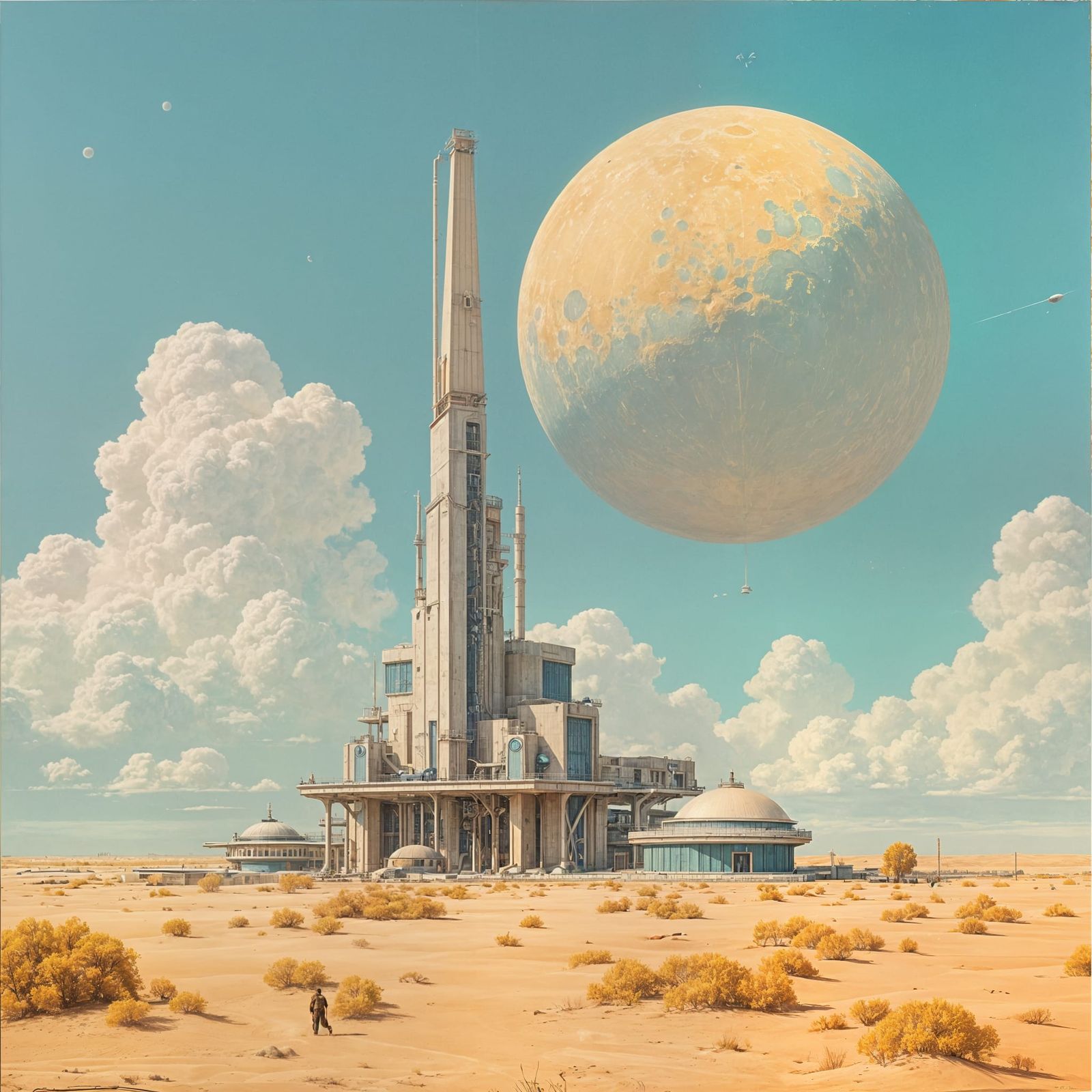 Retro-Futuristic Oil Painting of Alien Landscape