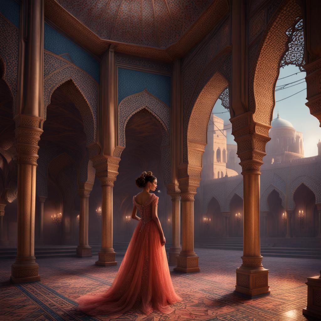 Tulle Dress in Moroccan Palace: Fantasy Concept Art