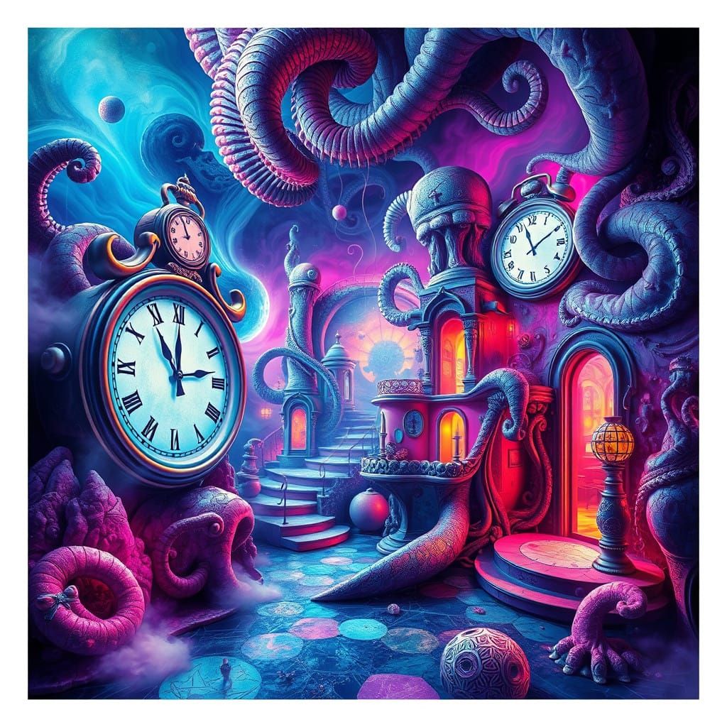 Dreamlike Surrealist Scene with Shimmering Iridescent Mist