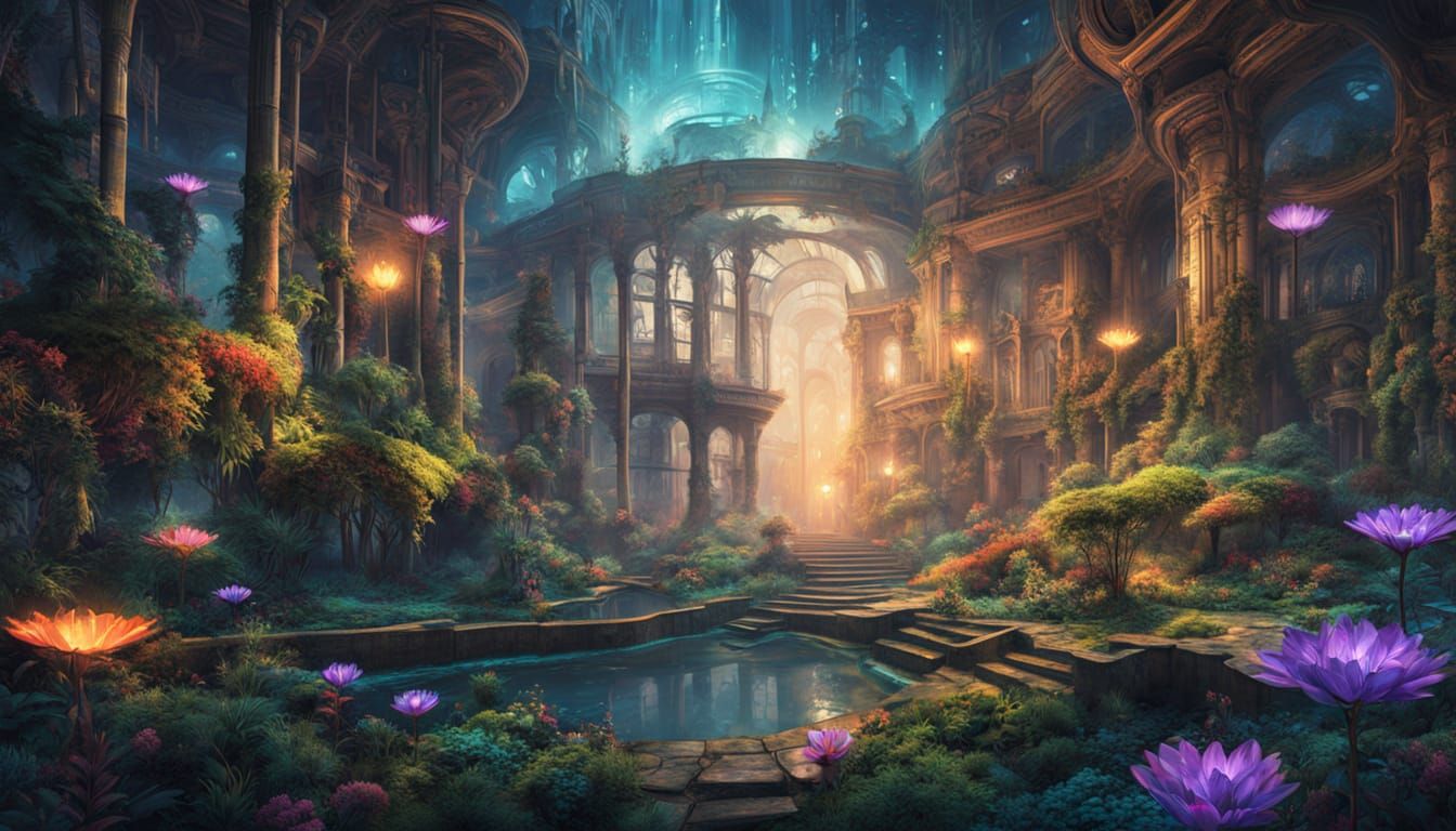 Surreal Steampunk Garden on Alien Planet