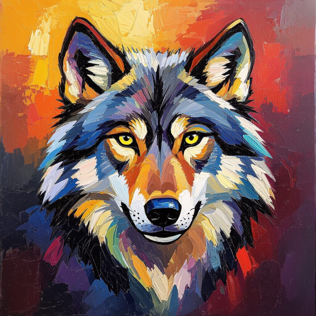 Expressive Neo-Impressionist Wolf Portrait