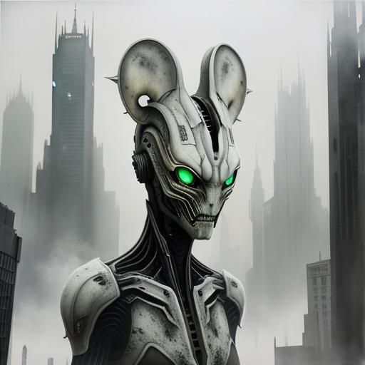 Surreal Alien Double Exposure in Dystopian Cityscape