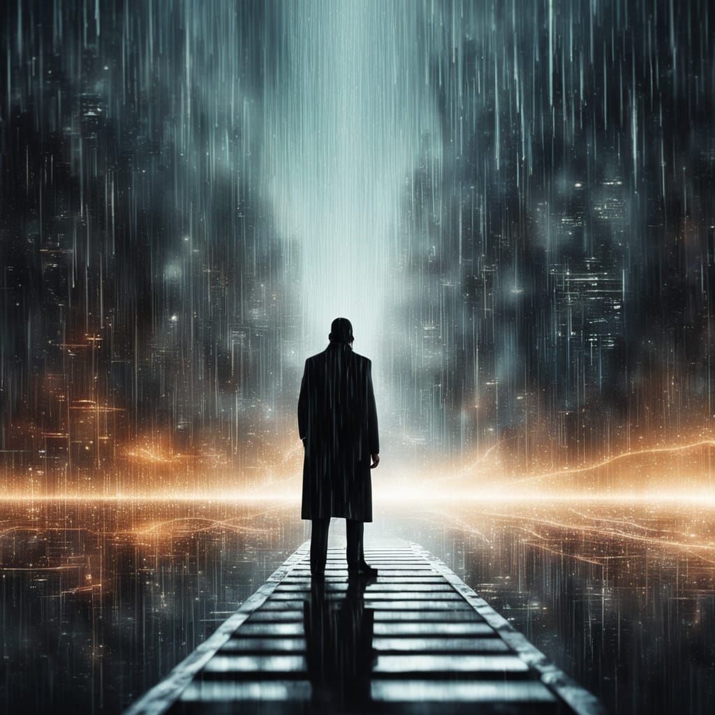 Auroral Matrix Landscape with Flickering Neo