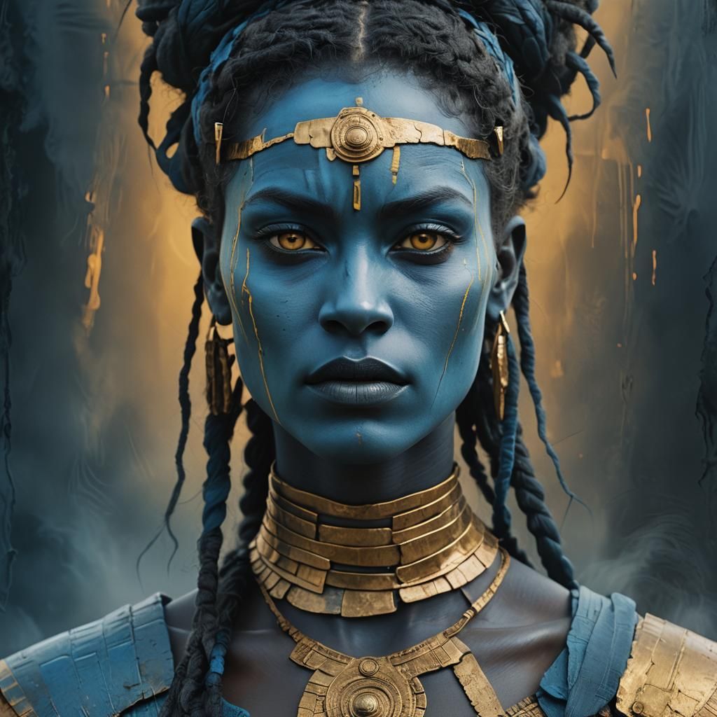 Surreal Warrior Woman Portrait in Rothko-Thorp Style