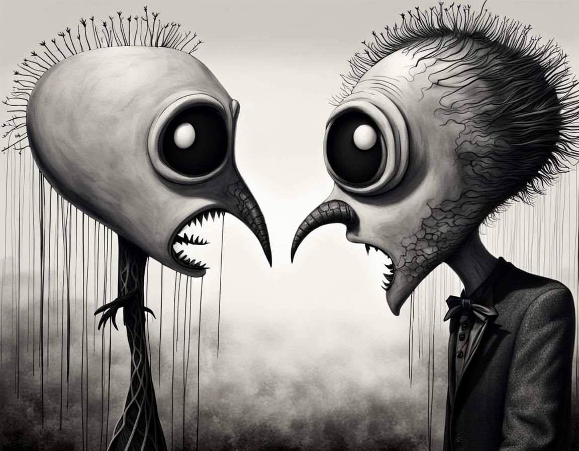 A Weird Encounter in Tim Burton Style