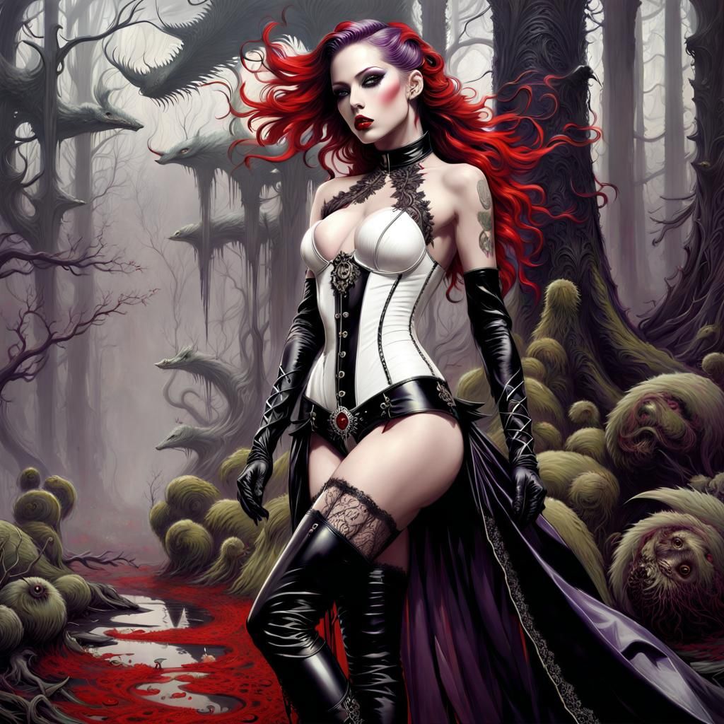 Glamorous Woman in Latex and Lace, Carne Griffiths Style